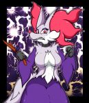  angry anthro breasts choker clenched_teeth dahlia_(mahoxy) delphox ear_piercing eyeshadow female hi_res inner_ear_fluff jewelry looking_at_viewer mahoxy makeup markings mole_(marking) necklace nintendo piercing pok&eacute;mon pok&eacute;mon_(species) solo standing teeth tuft video_games 