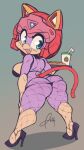  anthro breasts clothing domestic_cat felid feline felis female fishnet fishnet_legwear hi_res high_heels legwear looking_back mammal pizzacat polly_esther samurai_pizza_cats solo thong underwear 