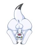  anthro anus backsack balls bandai_namco black_claws butt claws cocampplus digimon digimon_(species) digimon_ghost_game gammamon genitals hi_res horn looking_through looking_through_legs male penis perineum scalie simple_background solo white_background white_body yellow_eyes 