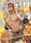  ! !! 1boy abs bara bare_pectorals beard black_male_underwear boku_no_hero_academia brown_pants bulge burnt_clothes collared_shirt edging_underwear endeavor_(boku_no_hero_academia) english_text facial_hair feet_out_of_frame fingerless_gloves fire furikakepappa gloves highres large_pectorals looking_at_viewer male_focus male_underwear male_underwear_peek mature_male muscular muscular_male navel nipples official_alternate_costume open_pants pants pectorals red_hair scar scar_across_eye scar_on_face shirt short_hair sideburns solo spiked_hair stomach stubble tearing_clothes thick_thighs thighs torn_clothes torn_pants torn_shirt underwear undressing 