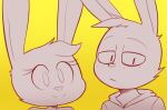  agidyne anthro clothing duo eyebags female freckles head_tuft hi_res hoodie lagomorph leporid looking_at_viewer male mammal rabbit rose_(agidyne) simple_background stephen_(agidyne) topwear tuft 