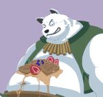  2022 anthro belly black_nose food food_on_body fur hi_res kemono male mammal navel one_eye_closed overweight overweight_male polar_bear simple_background solo ursid ursine white_body white_fur wink x08201214 