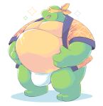  2022 anthro asian_clothing belly big_belly biped bulge clothing east_asian_clothing fundoshi green_body greenendorf japanese_clothing male michelangelo_(tmnt) obese obese_male overweight overweight_male reptile scalie simple_background solo teenage_mutant_ninja_turtles turtle underwear white_clothing white_fundoshi white_underwear 
