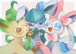  ambiguous_gender blue_body blue_eyes eeveelution eyewear feral glaceon glasses group hi_res japanese_text kikuyosy leafeon looking_at_viewer nintendo pok&eacute;mon pok&eacute;mon_(species) sylveon text trio video_games white_body yellow_body 