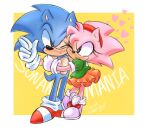  &lt;3 2018 5_fingers amy_rose anthro black_nose blue_body bottomwear classic_sonic_(universe) clothed clothing diawaterfalls duo embrace eulipotyphlan eyelashes female fingers footwear gloves handwear hedgehog hug male male/female mammal one_eye_closed pink_body sega shoes signature simple_background skirt smile sonic_the_hedgehog sonic_the_hedgehog_(series) text 