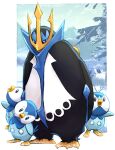  ambiguous_gender anthro avian beak bird black_body blue_body crown empoleon family gold_(metal) group ice looking_at_another membrane_(anatomy) nintendo piplup plant pok&eacute;mon pok&eacute;mon_(species) tree unknown_artist video_games webbed_feet white_body 