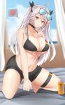  1girl absurdres azur_lane bikini black_bikini black_shorts black_swimsuit breasts cleavage eyewear_on_head highres j_yak47 midriff prinz_eugen_(azur_lane) prinz_eugen_(unfading_smile)_(azur_lane) shorts solo sunglasses swimsuit thigh_strap 