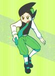  1boy belt black_footwear black_hair black_vest blue_necktie bright_pupils brown_eyes commentary_request eyebrows_visible_through_hair full_body green_background green_hair green_pants kneehighs long_sleeves male_focus minashirazu multicolored_hair necktie open_mouth pants partial_commentary pokemon pokemon_(game) pokemon_dppt shirt shoes short_hair sideways_mouth solo standing thorton_(pokemon) two-tone_background two-tone_hair v-shaped_eyebrows vest white_legwear white_pupils white_shirt 