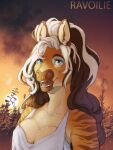  2022 anthro blue_eyes breasts clothed clothing day detailed_background digital_media_(artwork) equid equine eyebrows eyelashes female hair mammal open_mouth outside ravoilie sky smile solo teeth tongue white_hair 