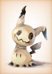  black_eyes blurry commentary_request disguise full_body highres looking_to_the_side mimikyu no_humans nume_0859 pokemon pokemon_(creature) rag solid_oval_eyes solo 