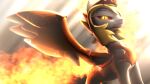  3d_(artwork) argodaemon armor cutie_mark daybreaker_(mlp) digital_media_(artwork) equid equine fire flaming_hair flaming_mane flaming_tail friendship_is_magic headgear helmet hi_res horn looking_at_viewer mammal my_little_pony orange_sclera pseudo_hair pseudo_mane pupils slit_pupils solo source_filmmaker winged_unicorn wings yellow_eyes 