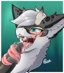  anthro blush bodily_fluids dragon excessive_saliva eyewear fur furred_dragon genital_fluids glasses glue_(artist) hi_res long_tongue male male/male open_mouth oral precum saliva saliva_string sex tongue tongue_out tonguejob 