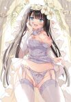  bangs black_hair blue_eyes blunt_bangs blush bow bow_panties breasts breasts_out bridal_veil cameltoe cleavage clothes_lift cowboy_shot detached_sleeves dress dress_lift flower garter_straps hair_flower hair_ornament hand_on_own_face hoshino_koucha large_breasts long_hair looking_at_viewer nipples open_mouth original panties smile thighhighs thighs underwear veil very_long_hair white_legwear 