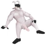  baseball_cap big_penis bovid caprine clothing flaccid foreskin fur genitals goat hand_on_knee hand_on_leg hat headgear headwear horn huge_penis male mammal muscular muscular_male neutral_expression orange_eyes penis simple_background sitting solo white_background white_body white_fur yazata 