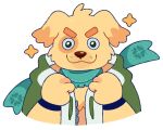  anthro bird_dog bust_portrait canid canine canis cu_sith_(tas) domestic_dog eyebrows floppy_ears golden_retriever hunting_dog lifewonders male mammal portrait retriever scarf slowmilanesa solo sparkles thick_eyebrows tokyo_afterschool_summoners toony video_games 