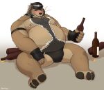  2021 absurd_res anthro belly big_belly brown_body bulge clothing drunk hat headgear headwear hi_res humanoid_hands kemono male mammal moobs mtflying30371 nipples overweight overweight_male sitting solo substance_intoxication underwear ursid 