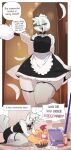  absurd_res anthro avian bird clothing comic dialogue feathers female hi_res legwear maid_uniform solo thick_thighs thigh_highs uniform white_body white_feathers wide_hips yoelrabbit 