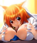  1girl animal_ears asobi_ni_iku_yo! breasts cat_ears eris_(asobi_ni_iku_yo!) hetero large_breasts licking nipples paizuri penis precum ribbon solo_focus 