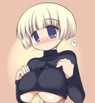  bad_id bad_pixiv_id between_breasts blonde_hair blue_eyes blush bob_cut breasts celebi_ryousangata crop_top large_breasts mushroom phalanx_(sekaiju) sekaiju_no_meikyuu sekaiju_no_meikyuu_3 sexually_suggestive short_hair solo turtleneck underboob 