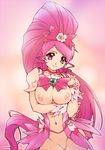  bow breasts choker cure_blossom hanasaki_tsubomi heartcatch_precure! hisahiko large_breasts long_hair magical_girl navel nipples pink pink_background pink_bow pink_choker pink_eyes pink_hair precure pussy solo uncensored 