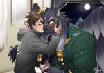  absurd_res anthro black_body black_fur blush brown_hair chuurow duo felid fur hair hi_res human kissing lifewonders male male/male mammal pantherine protagonist_(tas) tokyo_afterschool_summoners twink_protagonist_(tas) video_games 