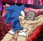  anal anthro balls bed blush bodily_fluids clothing cowgirl_position cum cum_in_ass cum_inside duo footwear from_front_position furniture genital_fluids genitals human karlo male male/male mammal on_bottom on_top sega sex socks sonic_the_hedgehog sonic_the_hedgehog_(series) 