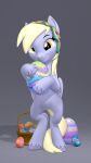  3d_(artwork) 4k 9:16 absurd_res basket blonde_hair container derpy_hooves_(mlp) digital_media_(artwork) easter easter_egg egg equid equine eyelashes female feral friendship_is_magic grey_body hair hasbro hi_res holding_object holidays hooves mammal my_little_pony owlpirate pegasus smile standing wings yellow_eyes yellow_tail 