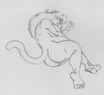  2005 anthro belly big_belly big_breasts breasts danellz eyes_closed felid female kathy_(danellz) lion mammal monochrome nude pantherine pregnant pregnant_female sketch solo traditional_media_(artwork) 