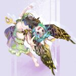  1girl @_@ adapted_costume antennae aqua_hair bad_anatomy barefoot black_eyes breasts butterfly_wings eternity_larva fairy full_body green_skirt leaf leaf_on_head momu_(user_jgwv8858) navel open_mouth short_hair short_sleeves skirt small_breasts solo touhou weapon wings 