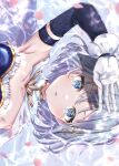  1girl absurdres bare_shoulders blue_eyes blue_hair breasts cape elbow_gloves fortissimo fortissimo_hair_ornament gloves hair_ornament highres looking_at_viewer magical_girl mahou_shoujo_madoka_magica miki_sayaka short_hair small_breasts solo soul_gem ukiukikiwi2525 white_cape white_gloves 