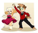  anthro bird_dog blush bow_(knot) bow_tie canid canine canis clothing dancing domestic_dog dress duo female hi_res hunting_dog male mammal spaniel ziggy_fox 