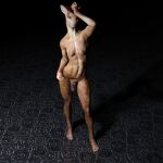  3d_(artwork) abs animal_genitalia anthro athletic athletic_gynomorph athletic_intersex balls black_eyeliner breasts brown_body brown_fur contrapposto digital_media_(artwork) earthclan3d eyes_closed fur genitals giraffe giraffid gynomorph hair hand_on_head hi_res hip_tilt intersex mammal muscular muscular_anthro muscular_gynomorph muscular_intersex muscular_thighs pattern_background penis penis_tip pink_hair shadow sheath simple_background small_breasts solo sonja_(earthclan) spots spotted_body spotted_fur standing tired wide_hips 