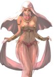  1girl armlet bangs belly belly_dancing blue_eyes bracer breasts cleavage commentary_request commission dancer earrings extra hair_ornament hairband harem_outfit harem_pants jewelry large_breasts long_hair looking_at_viewer navel necklace pants pasties queen&#039;s_blade see-through solo underboob user_cesm7285 veil 