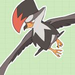  animal_focus bird bright_pupils closed_mouth commentary green_background grid_background kelvin-trainerk no_humans orange_eyes outline pokemon pokemon_(creature) solo staraptor twitter_username watermark white_pupils 