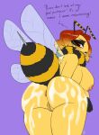  2022 alternate_version_at_source anthro anus arthropod bee big_breasts big_butt bodily_fluids breasts butt cum cum_drip cum_on_butt curvy_figure dialogue dripping english_text female genital_fluids genitals hi_res hymenopteran insect looking_at_viewer looking_back looking_back_at_viewer nipples nude portrait purple_background pussy rear_view simple_background skye3337 solo stinger text three-quarter_portrait yellow_body 