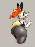  anthro big_butt box_(hajimeyou654) braixen bunny_costume butt clothing costume disembodied_hand fake_ears fake_rabbit_ears female huge_butt lickagoat looking_back nintendo pok&eacute;mon pok&eacute;mon_(species) simple_background solo_focus thick_thighs video_games 