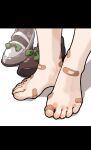  1girl amonitto asymmetrical_footwear bandaid bandaid_on_foot barefoot black_footwear close-up commentary_request feet feet_only foot_focus highres letterboxed mismatched_footwear shadow shoes shoes_removed silence_suzuka_(umamusume) toes umamusume white_footwear 