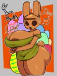  2022 animal_crossing anthro areola areola_slip big_breasts big_butt breasts butt clothing coco_(animal_crossing) dress easter_egg empty_eyes female green_clothing green_dress gyroid hi_res hollow_eyes huge_breasts jyto lagomorph leporid mammal nintendo portrait rabbit side_view solo thick_thighs three-quarter_portrait video_games 