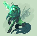  absurd_res angry arthropod black_body changeling crown female feral friendship_is_magic green_eyes green_hair hair hasbro hi_res horn magic my_little_pony notched_wings queen_chrysalis_(mlp) sharp_teeth signature solo syrupyyy teeth wings 