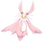 2021 ambiguous_gender anthro artist_name bandai_namco biped black_eyes cherubimon cherubimon_(good) digimon digimon_(species) digital_media_(artwork) fur head_spikes jewelry kajinchu long_arms multicolored_body multicolored_fur nude open_mouth open_smile pink_body pink_fur pupils ring ring_(jewelry) semi-anthro shaded simple_background simple_shading smile solo spikes spikes_(anatomy) white_background white_pupils 