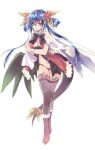  1girl angel_wings ass_visible_through_thighs asymmetrical_wings bag bangs bare_shoulders black_bow black_bowtie black_panties blue_hair bow bowtie breasts center_opening christmas cleavage collar dizzy_(guilty_gear) eyebrows_visible_through_hair flower full_body fur_trim gift gift_bag guilty_gear hair_between_eyes hair_flower hair_ornament hair_ribbon hair_rings holding holding_bag low_twintails medium_breasts navel open_mouth panties red_eyes red_footwear ribbon santa_costume solo stomach tail tail_ornament tail_ribbon tareme thigh_gap thigh_strap thighhighs thighs twintails underwear wanko_(takohati8) wings wrist_cuffs yellow_ribbon 