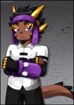  anthro arung98 askal black_hair black_nose clothed clothing dragon fingerless_gloves freedom_planet freedom_planet_2 gloves hair handwear hi_res hybrid male purple_eyes solo video_games 