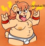  &lt;3 aged_up anthro areola briefs brown_hair bulge clothed clothing cub_(htf) devil_horns_(gesture) fur gesture glistening glistening_body glistening_fur glistening_hair hair happy_tree_friends heart_nose male mammal mondo_media moobs nipples open_mouth open_smile overweight overweight_anthro overweight_male sinribbons smile solo tan_body tan_fur teeth tighty_whities tongue tongue_out underwear underwear_only ursid white_clothing white_underwear 