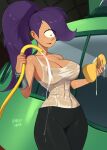  areola barleyshake big_breasts breasts car cleavage clothed clothing comedy_central cyclops female futurama hair hi_res not_furry purple_hair shirt solo topwear turanga_leela vehicle wet wet_clothing wet_shirt wet_topwear 