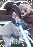  absurdres blue_eyes blue_lightsaber brave_witches character_request hands hasegawa_(hase_popopo) highres jedi nikka_edvardine_katajainen open_mouth star_wars teeth tongue world_witches_series 