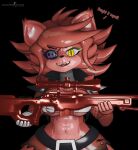  absurd_res anthro bandaged_arm bandaged_chest canid canine counter-strike:_global_offensive eye_patch eyewear female fishnet fishnet_armwear five_nights_at_freddy&#039;s fox foxy_(cally3d) foxy_(fnaf) fredina&#039;s_nightclub fur gold_(metal) gold_tooth gun hair hi_res logo mammal prykez ranged_weapon red_body red_fur red_hair rifle scottgames smile smiling_at_viewer sniper_rifle solo video_games weapon yellow_eyes 