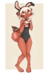  2022 anthro barefoot border brown_body brown_fur clothed clothing digital_media_(artwork) fake_ears fake_rabbit_ears feet female fully_clothed fur mammal mustela mustelid musteline smile solo standing true_musteline white_border yshanii 