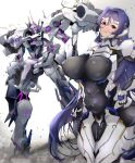  1girl blue_eyes blue_hair breasts commission covered_navel covered_nipples f-47_ishkur fortified_suit hair_between_eyes head_tilt highres large_breasts long_hair looking_at_viewer mecha muvluv muvluv_alternative muvluv_exogularity original purple_eyes sakusakusakurai skeb_commission smile tactical_surface_fighter very_long_hair 