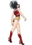  1girl ass belt black_hair bodysuit boku_no_hero_academia boots commentary_request easy_(aqk7bdqt) from_behind from_below full_body leotard long_hair ponytail red_leotard solo standing white_background yaoyorozu_momo 