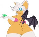  anthro areola big_breasts big_butt breasts butt chaos_emerald chiropteran clothing ear_piercing female genitals green_eyes hi_res leggings legwear looking_at_viewer mammal melonpuff nude piercing pussy rouge_the_bat sega solo sonic_the_hedgehog_(series) thick_thighs wide_hips wings 